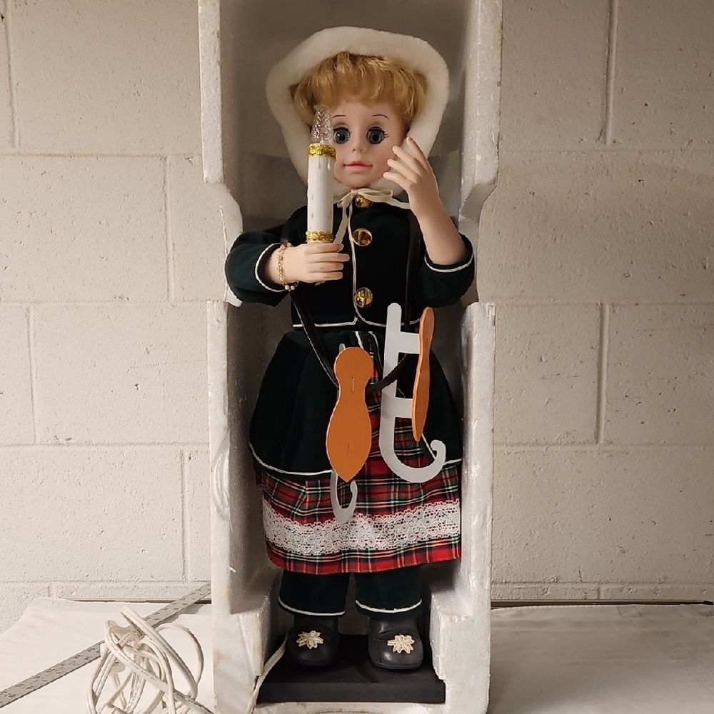 Animated Holiday Doll with Candle - Green and Red